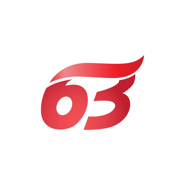 Номер 63 swoosh волна дизайн шаблона логотипа красный — стоковый вектор
