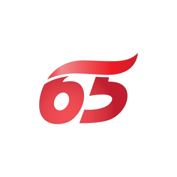 Número 65 swoosh modelo de onda logotipo vermelho — Vetor de Stock