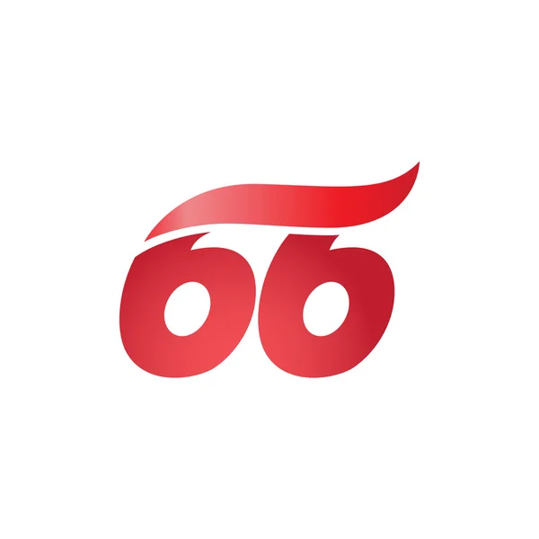 Номер 66 swoosh волна дизайн шаблона логотипа красный — стоковый вектор