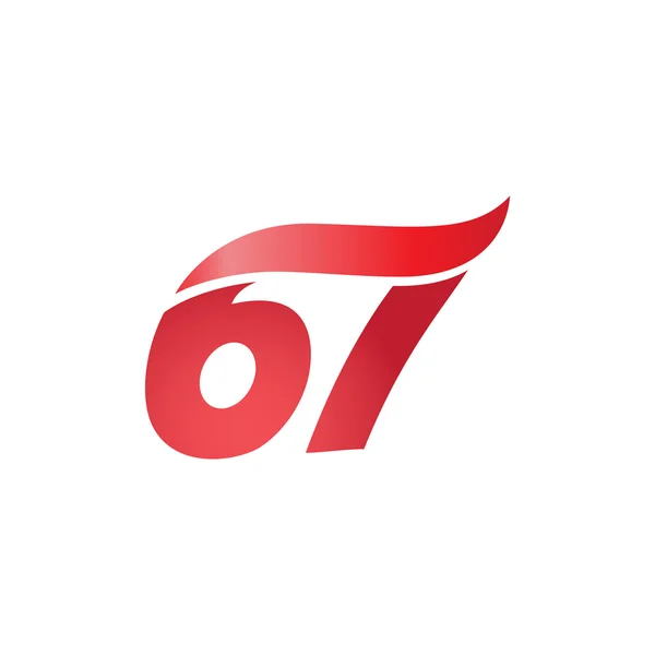 Anzahl 67 Swoosh Wave Design Vorlage Logo rot — Stockvektor