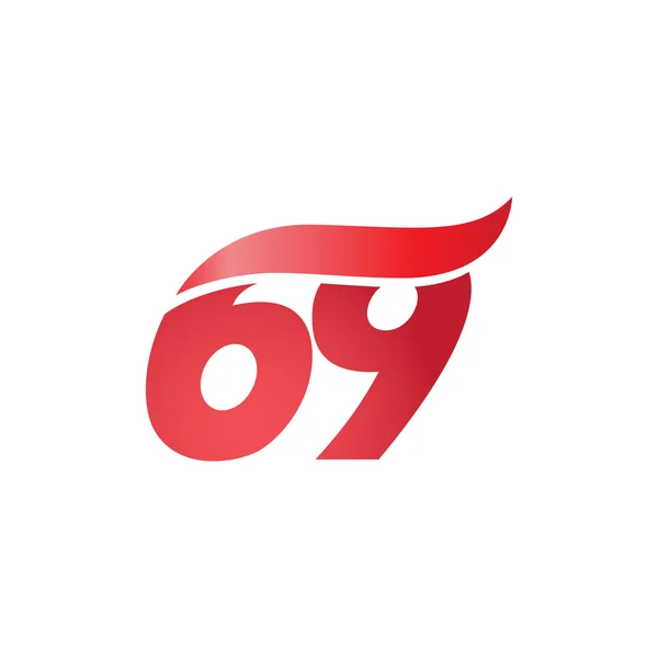 Número 69 swoosh diseño de onda plantilla logo rojo — Vector de stock