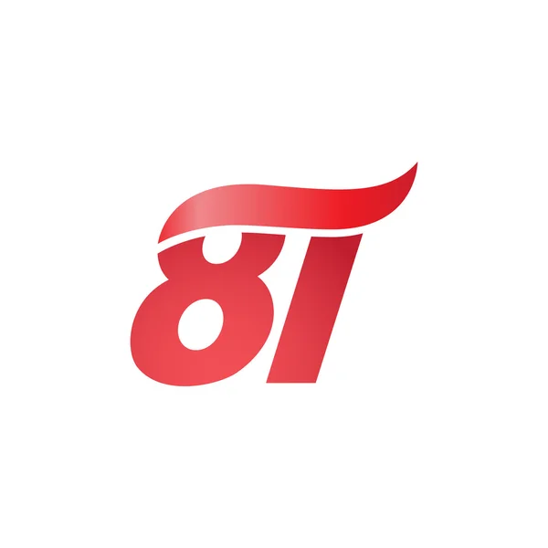 Numero 81 swoosh wave design modello logo rosso — Vettoriale Stock