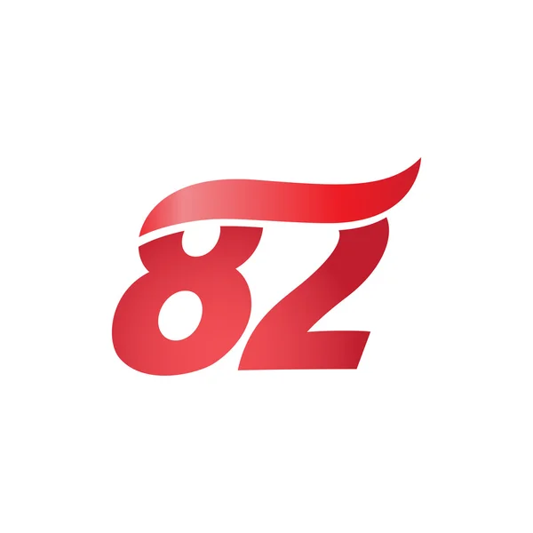 Número 82 swoosh modelo de onda logotipo vermelho —  Vetores de Stock