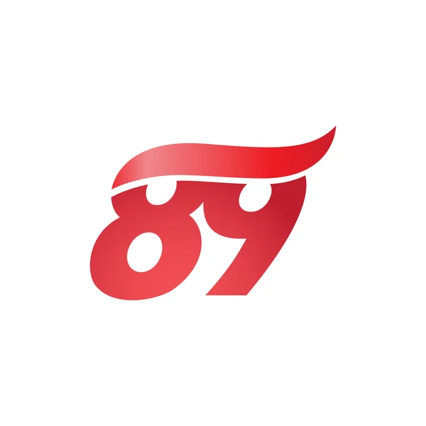Número 89 swoosh modelo de onda logotipo vermelho — Vetor de Stock