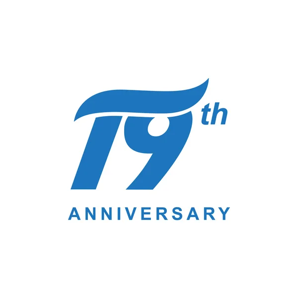 19 års jubilæum bølge logo blå – Stock-vektor