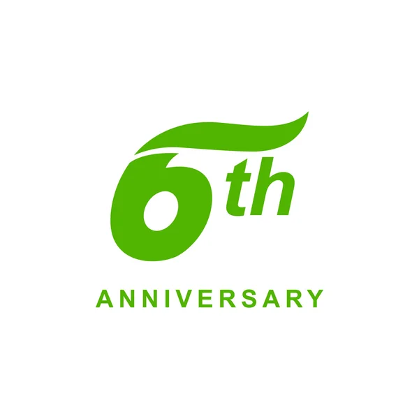6ème anniversaire vague logo vert — Image vectorielle
