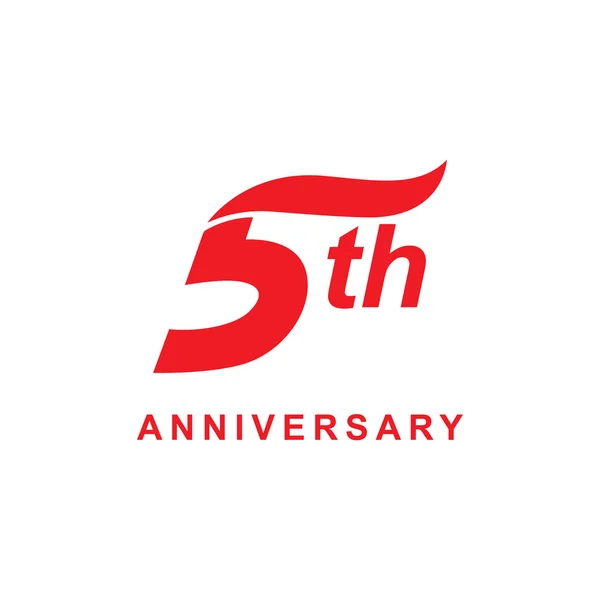 5ème anniversaire vague logo rouge — Image vectorielle