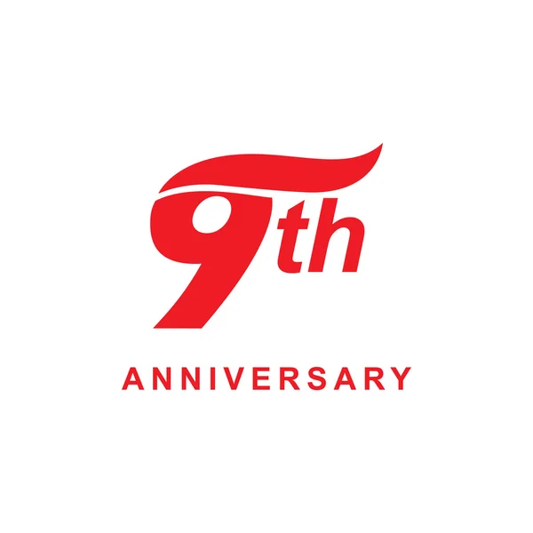 9th anniversary wave logo red — Stock Vector