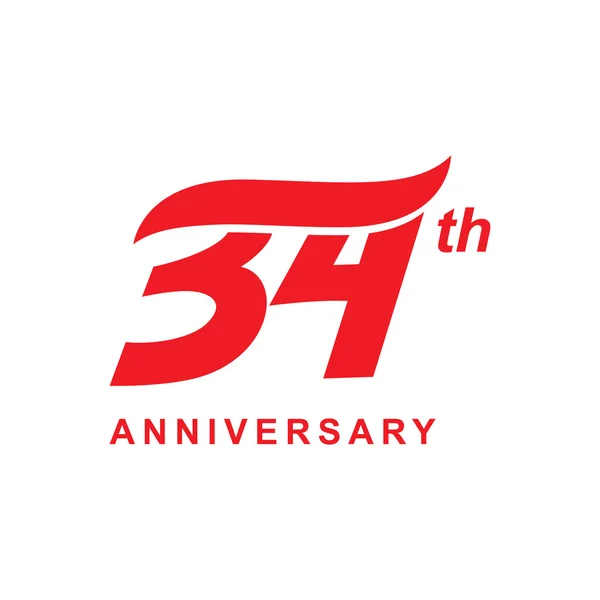 Logo vague 34e anniversaire rouge — Image vectorielle