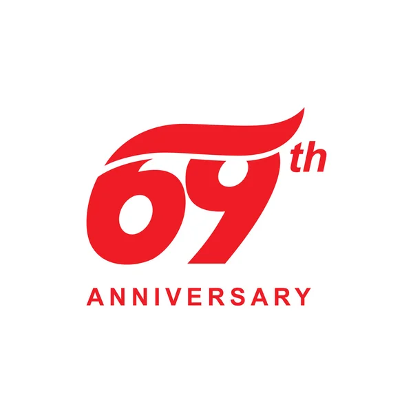 69e anniversaire vague logo rouge — Image vectorielle