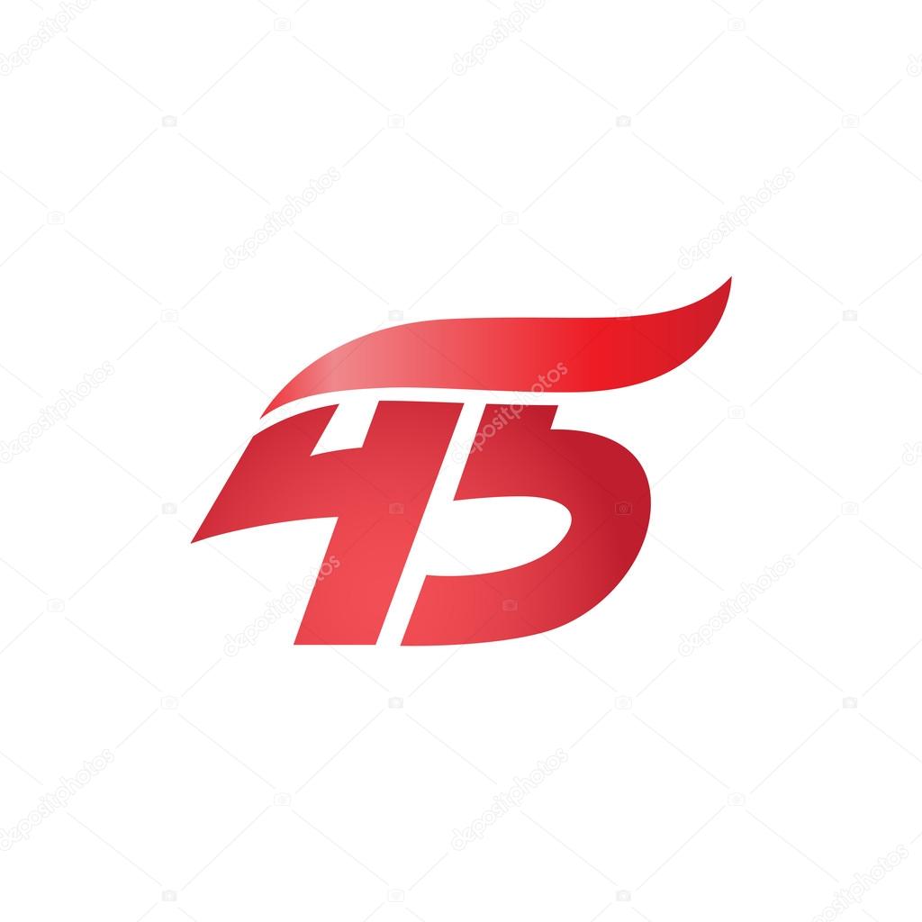 Número 45 swoosh plantilla de diseño de onda logo rojo vector, gráfico