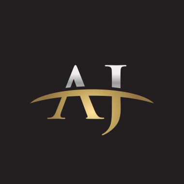 İlk harf Gümüş altın swoosh Aj logo logo siyah arka plan swoosh