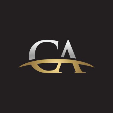 İlk harf Ca Gümüş altın swoosh logo logo siyah arka plan swoosh
