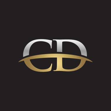 İlk harfini Cd Gümüş altın swoosh logo logo siyah arka plan swoosh