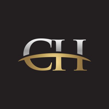 İlk harf Gümüş altın swoosh Ch logo logo siyah arka plan swoosh