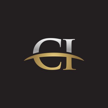 İlk harf CI Gümüş altın swoosh logo logo siyah arka plan swoosh