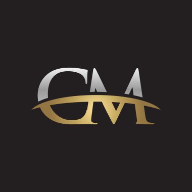 İlk harf Cm Gümüş altın swoosh logo logo siyah arka plan swoosh