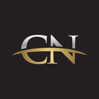 İlk harf Gümüş altın swoosh Cn logo logo siyah arka plan swoosh