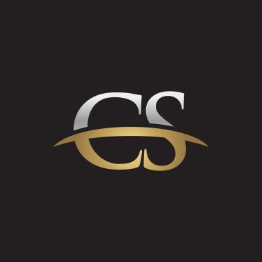 İlk harf Gümüş altın swoosh Cs logo logo siyah arka plan swoosh