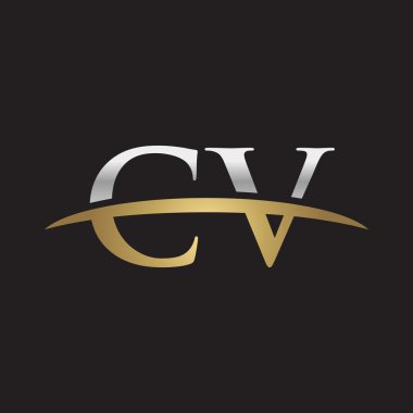 İlk harf Gümüş altın swoosh Cv logo logo siyah arka plan swoosh