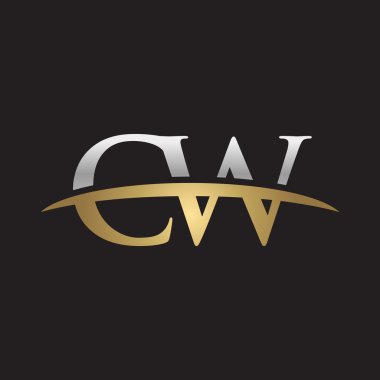 İlk harf Gümüş altın swoosh Cw logo logo siyah arka plan swoosh