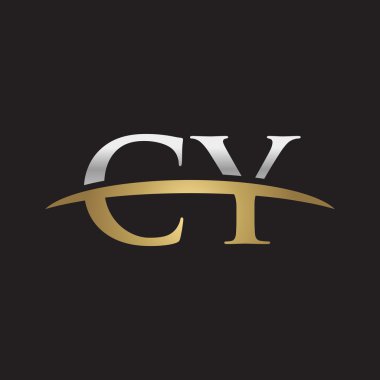 İlk harf Gümüş altın swoosh Cy logo logo siyah arka plan swoosh