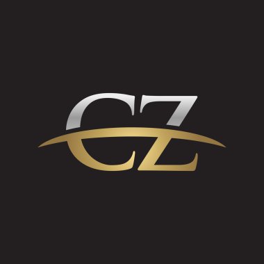 İlk harf Gümüş altın swoosh Cz logo logo siyah arka plan swoosh