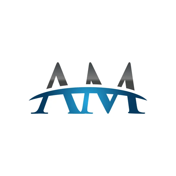 Carta inicial AM logotipo swoosh azul —  Vetores de Stock