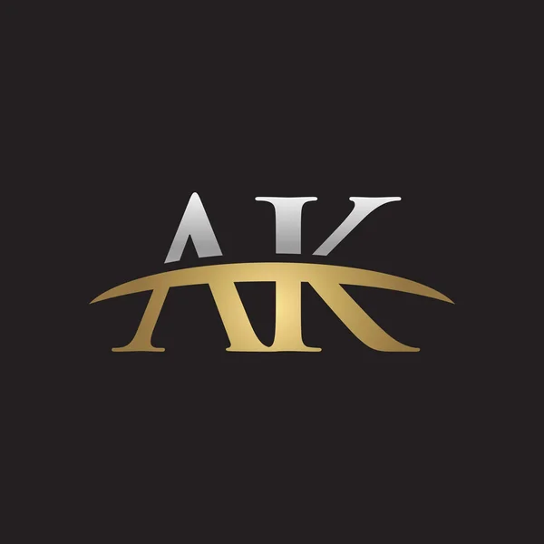 Початкові букви АК срібло золото галочка логотип галочка логотип чорний фон — стоковий вектор