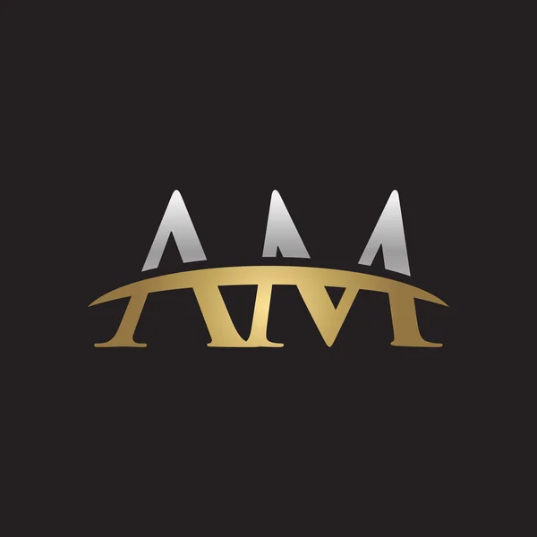 Počáteční písmeno Am stříbro zlato swoosh logo swoosh logo černé pozadí — Stockový vektor