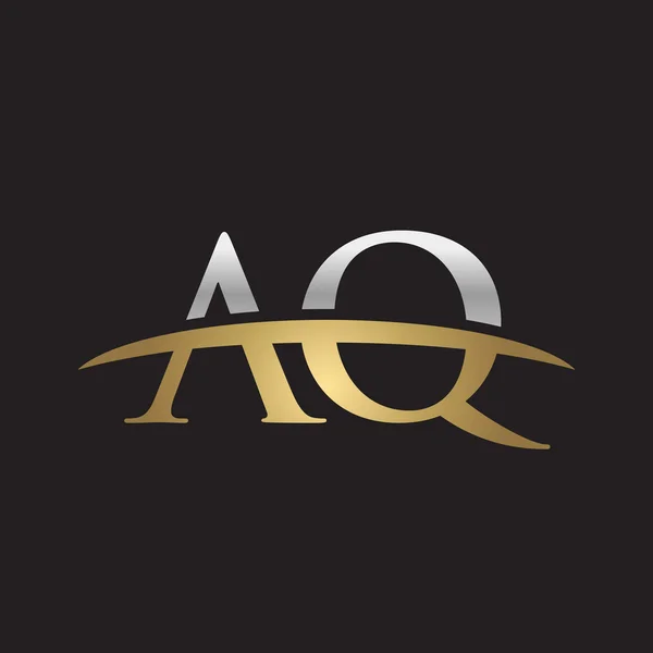 Initial letter AQ silver gold swoosh logo swoosh logo black background — Stock Vector