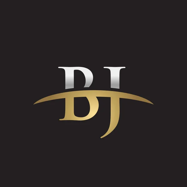 Початкова літера BJ срібний золотий флеш логотип флеш логотип чорний фон — стоковий вектор