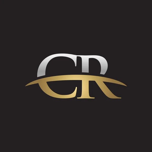 Lettre initiale CR argent or logo swoosh logo swoosh fond noir — Image vectorielle