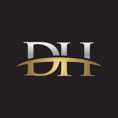 İlk harf Gümüş altın swoosh Dh logo logo siyah arka plan swoosh