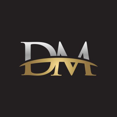 İlk harf Dm Gümüş altın swoosh logo logo siyah arka plan swoosh
