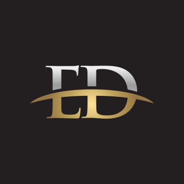 İlk harf Gümüş altın swoosh Ed logo logo siyah arka plan swoosh