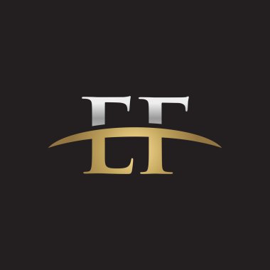 İlk harf Ef Gümüş altın swoosh logo logo siyah arka plan swoosh