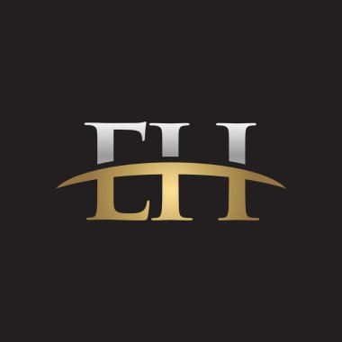 İlk harf Eh Gümüş altın swoosh logo logo siyah arka plan swoosh