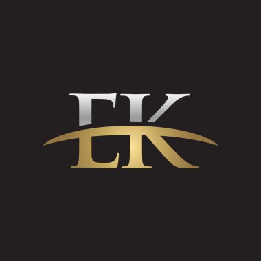 İlk harf Gümüş altın swoosh Ek logo logo siyah arka plan swoosh