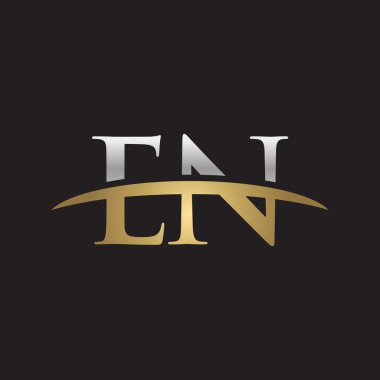 İlk harf Gümüş altın swoosh tr logosu logo siyah arka plan swoosh