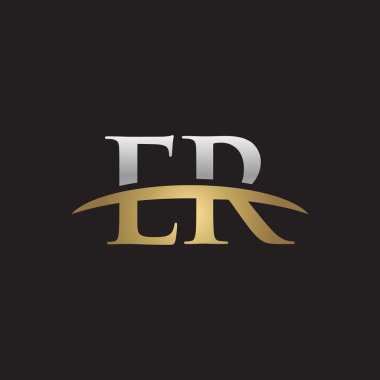 İlk Harf Er Gümüş altın swoosh logo logo siyah arka plan swoosh