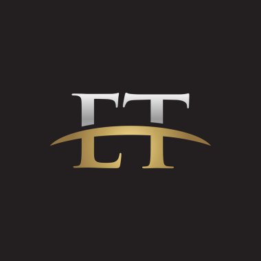 İlk harf Gümüş altın swoosh Et logo logo siyah arka plan swoosh