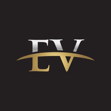 İlk harf Ev Gümüş altın swoosh logo logo siyah arka plan swoosh