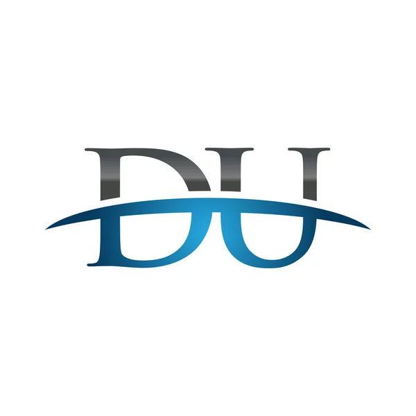 Initial letter DU blue swoosh logo swoosh logo — Stock Vector