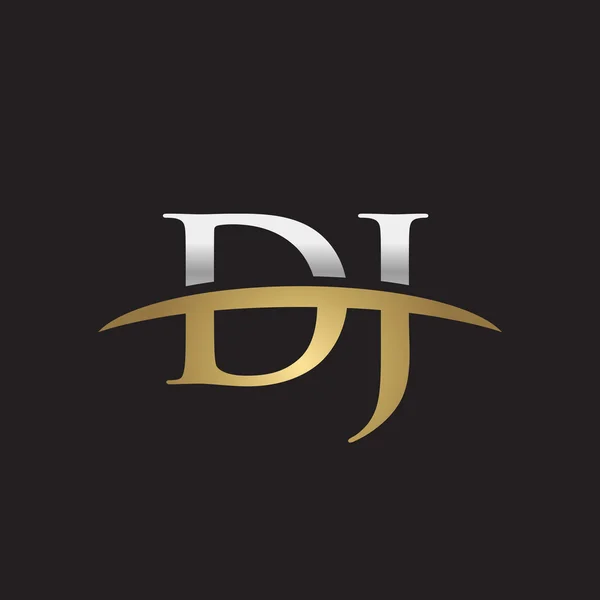 İlk harf Gümüş altın swoosh Dj logo logo siyah arka plan swoosh — Stok Vektör