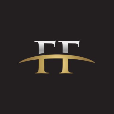 İlk harf Ff Gümüş altın swoosh logo logo siyah arka plan swoosh