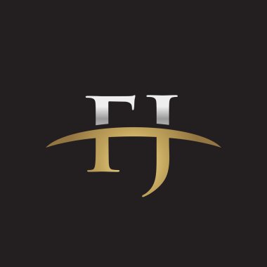 İlk harf Gümüş altın swoosh Fj logo logo siyah arka plan swoosh