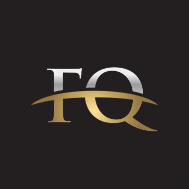 İlk harf Gümüş altın swoosh Fq logo logo siyah arka plan swoosh