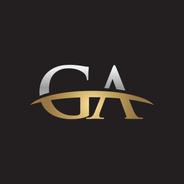 İlk harf Gümüş altın swoosh Ga logo logo siyah arka plan swoosh