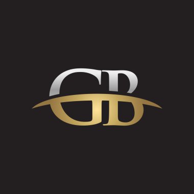 İlk harf Gb Gümüş altın swoosh logo logo siyah arka plan swoosh